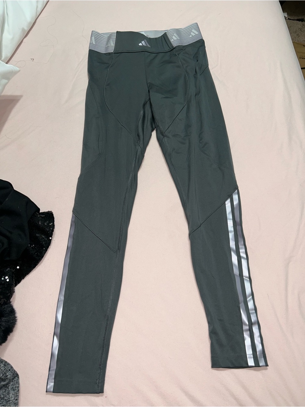 adidas Dark Gray Leggings with Reflective Silver Stripes